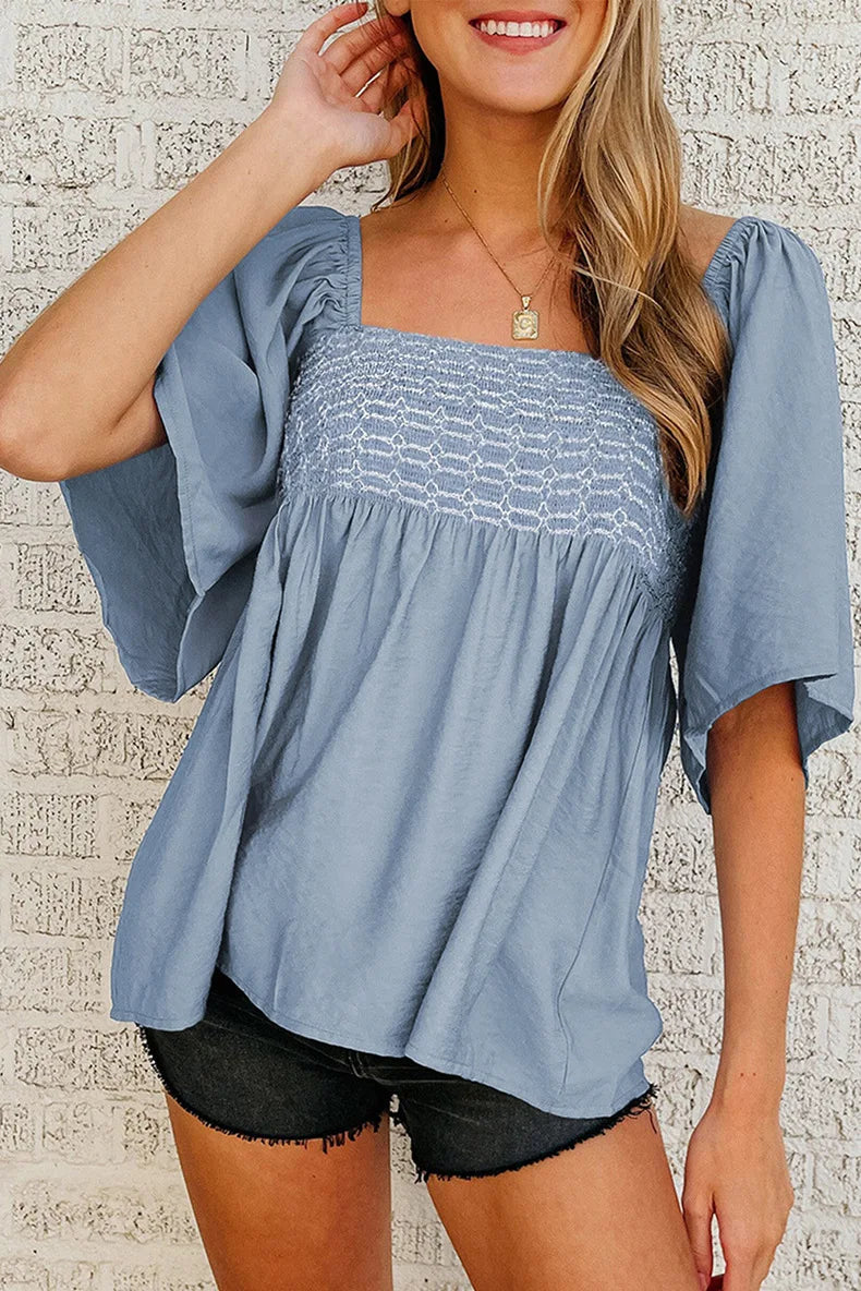 Summer Casual Square Neck Short Sleeve T-Shirt Women