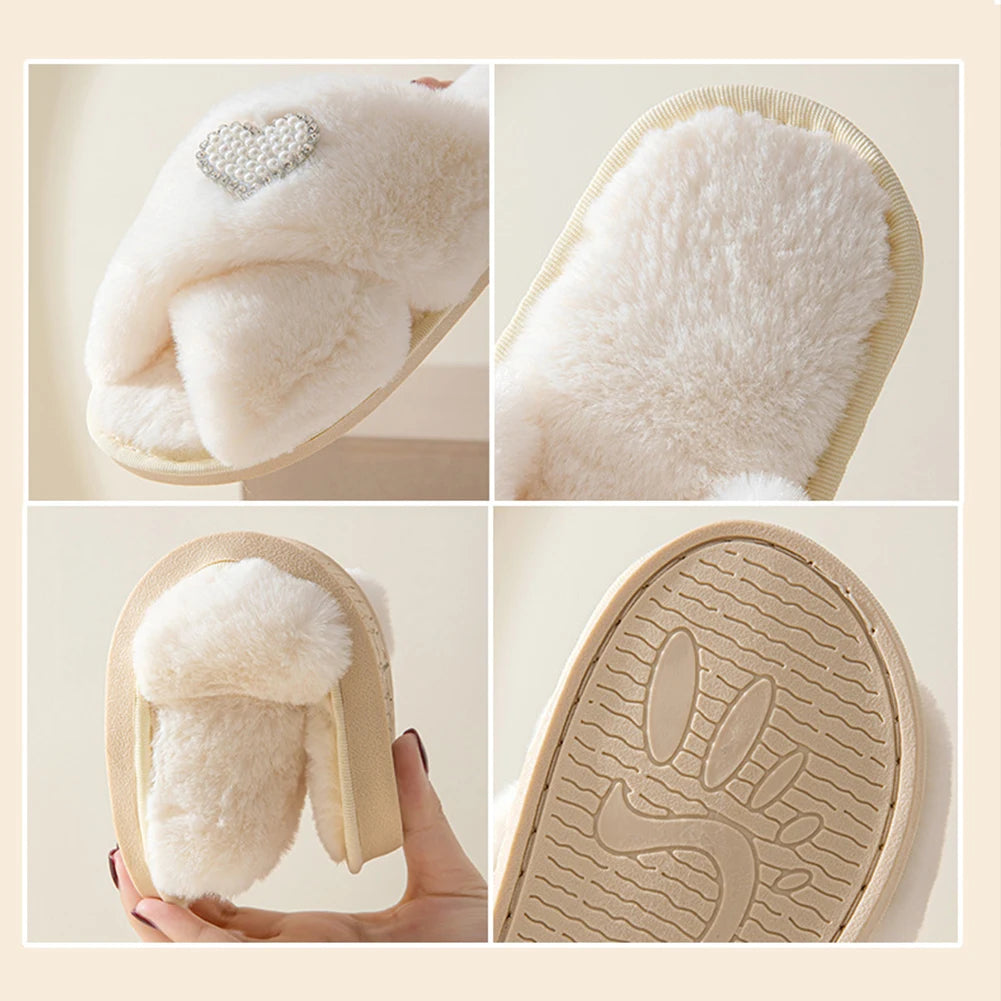 Plush Cross Band Slippers Warm Slippers