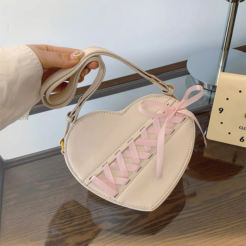Ribbon Heart Shaped Tote Bag for Women Girls