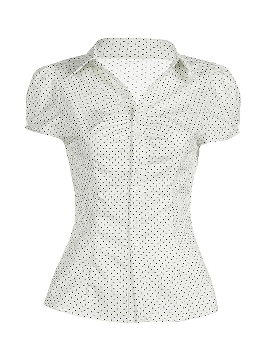 Highco Women's Polka Dot Print Button Down Shirt