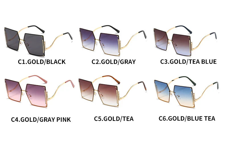 Square Oversized Micro Diamond Sunglasses 2022 Gradient Tan Color With Wave Frame Rectangle Sun Glasses For Women Mens