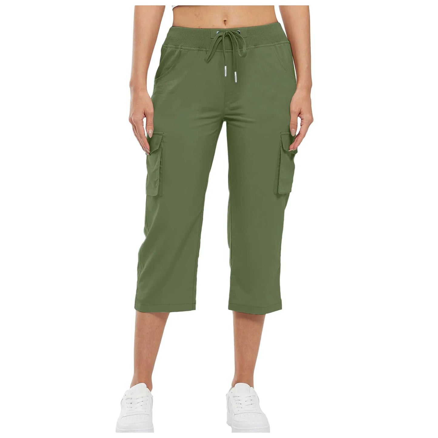 Women Cargo Capris Hiking Pants High Waisted Drawstring