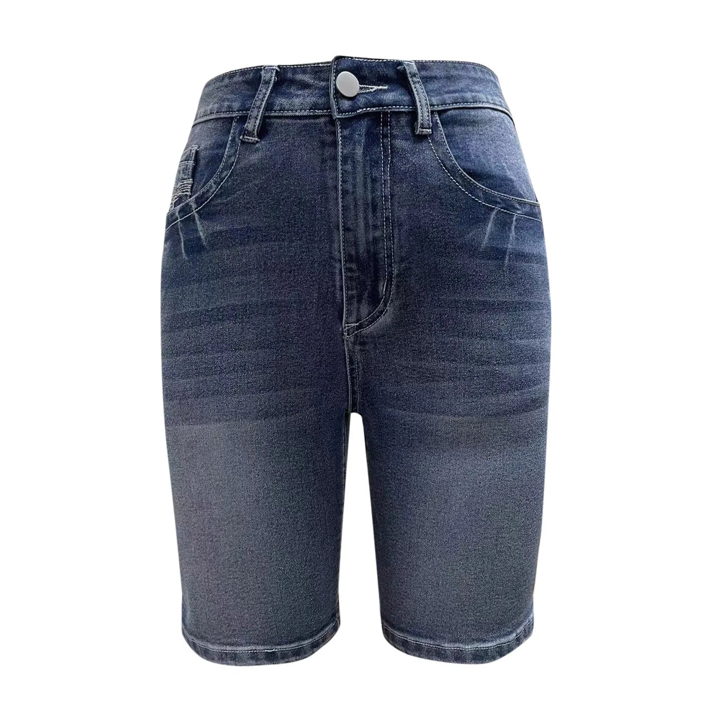 Blue Slim Fit Bermuda Denim Shorts,