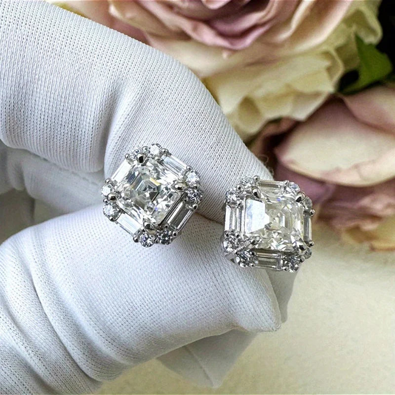 S925 Sterling silver Moissanite earrings, 1 carat square design,