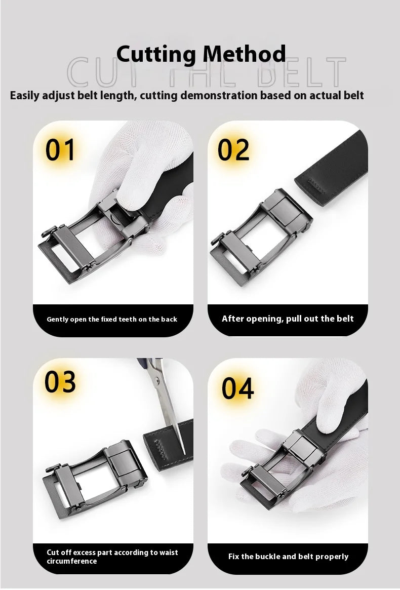 Mens Genuine Leather Belt Automatic Buckle Ratchet Style
