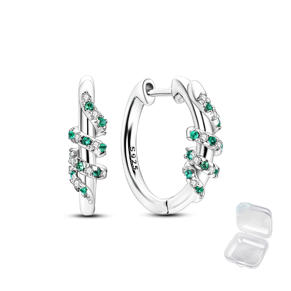 925 Sterling Silver Geometric Colored Striped Ladybug Green Snake Hoop Earrings