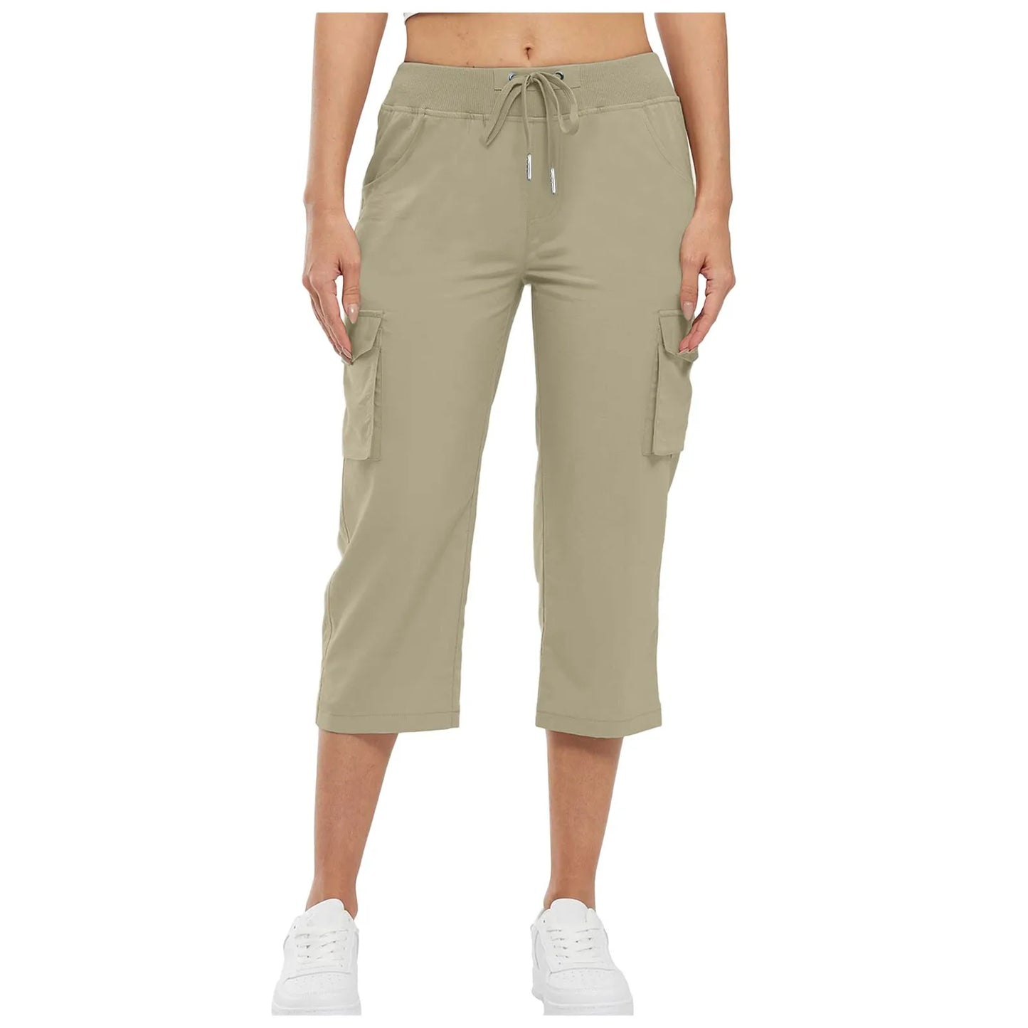 Women Cargo Capris Hiking Pants High Waisted Drawstring