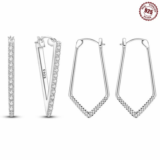 925 Sterling Silver Triangle Shaped Hoop Earrings