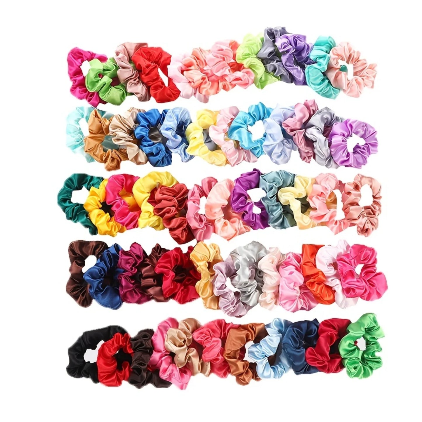 60pcs Satin Scrunchies Simple Solid Color