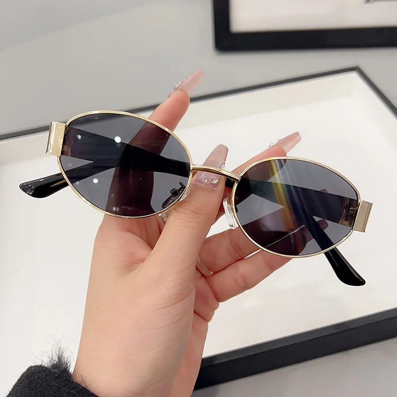 Retro Metal Frame Oval Sunglasses for Women Men