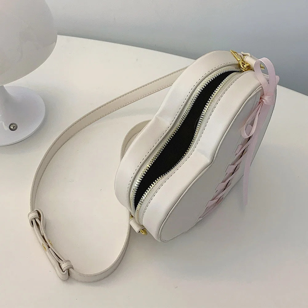 Ribbon Heart Shaped Tote Bag for Women Girls