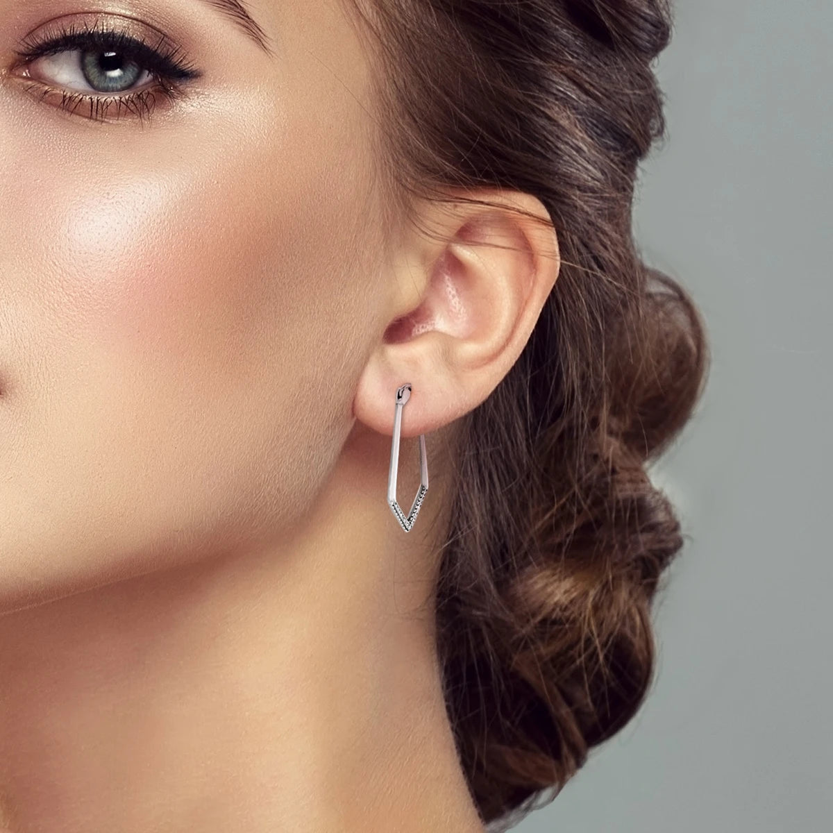925 Sterling Silver Triangle Shaped Hoop Earrings