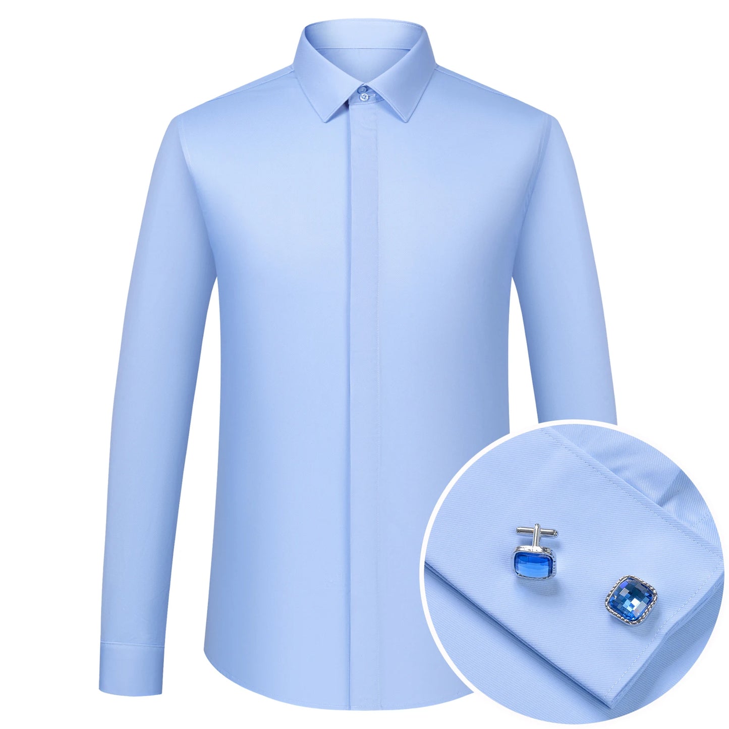Men's Covered Buttons Placket French Cuffs Dress Shirt