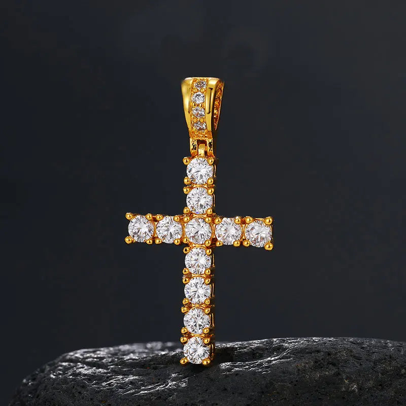 Unisex S925 Cross Pendant Necklace Iced Out Moissanite Gold Silver Color Charm