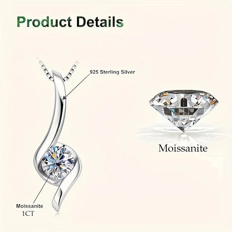 1pc S925 Silver with 1 Carat Moissanite  Luxury Necklace,