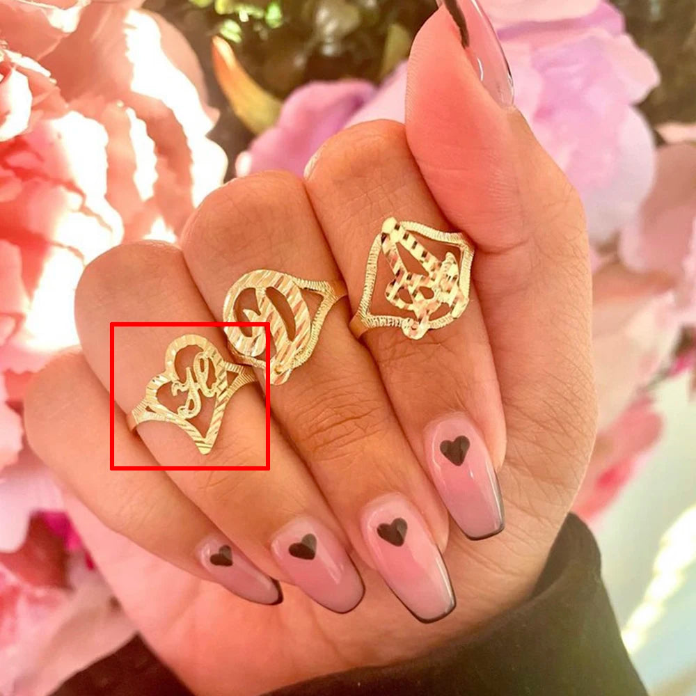 Mother's Day Custom Name Ring Personlized A-Z Heart