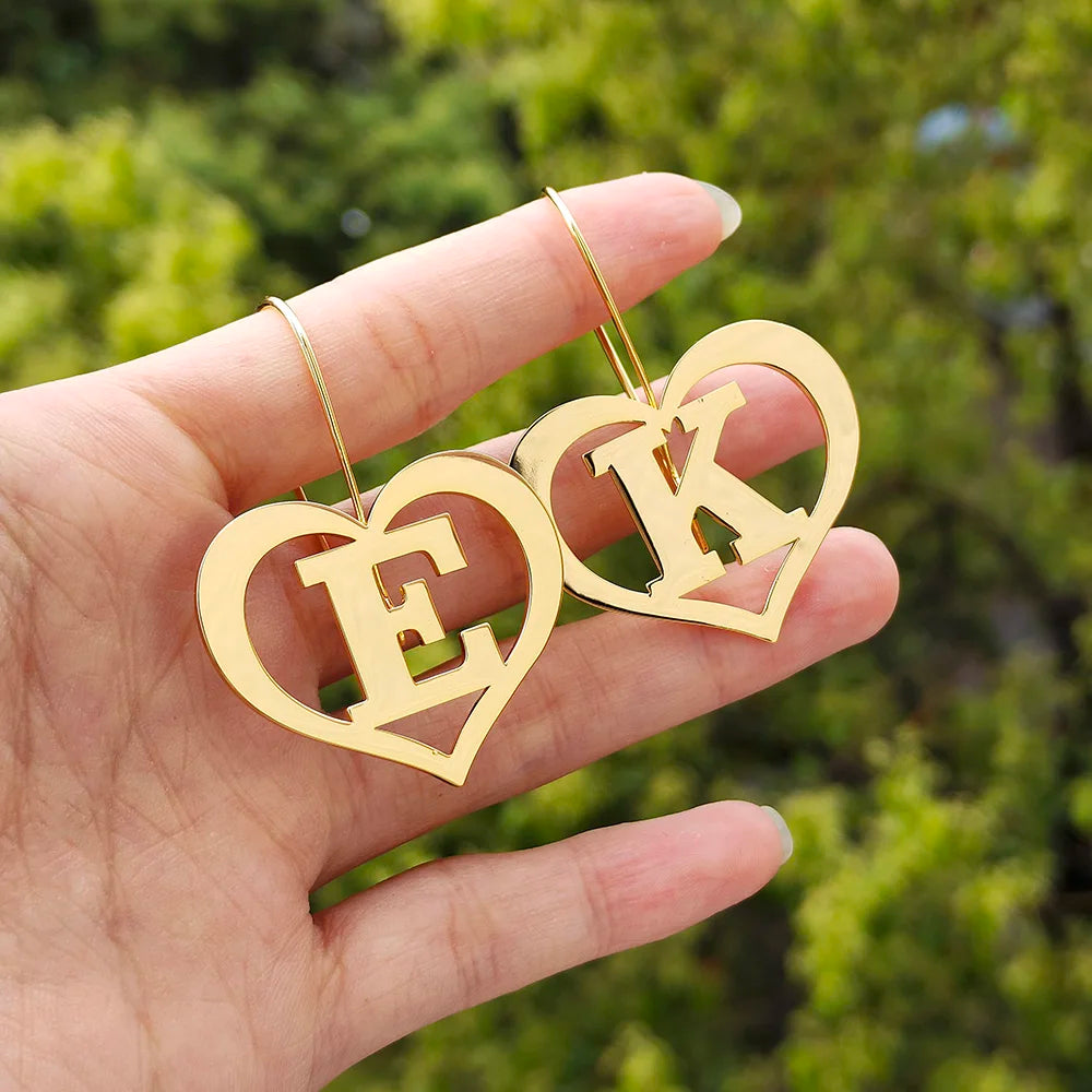 Customize A-Z Letter Heart Shape Earrings