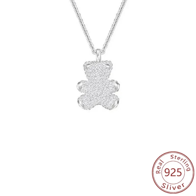 New 925 Silver Bear Necklace 3D