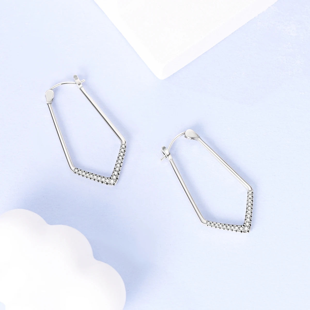 925 Sterling Silver Triangle Shaped Hoop Earrings