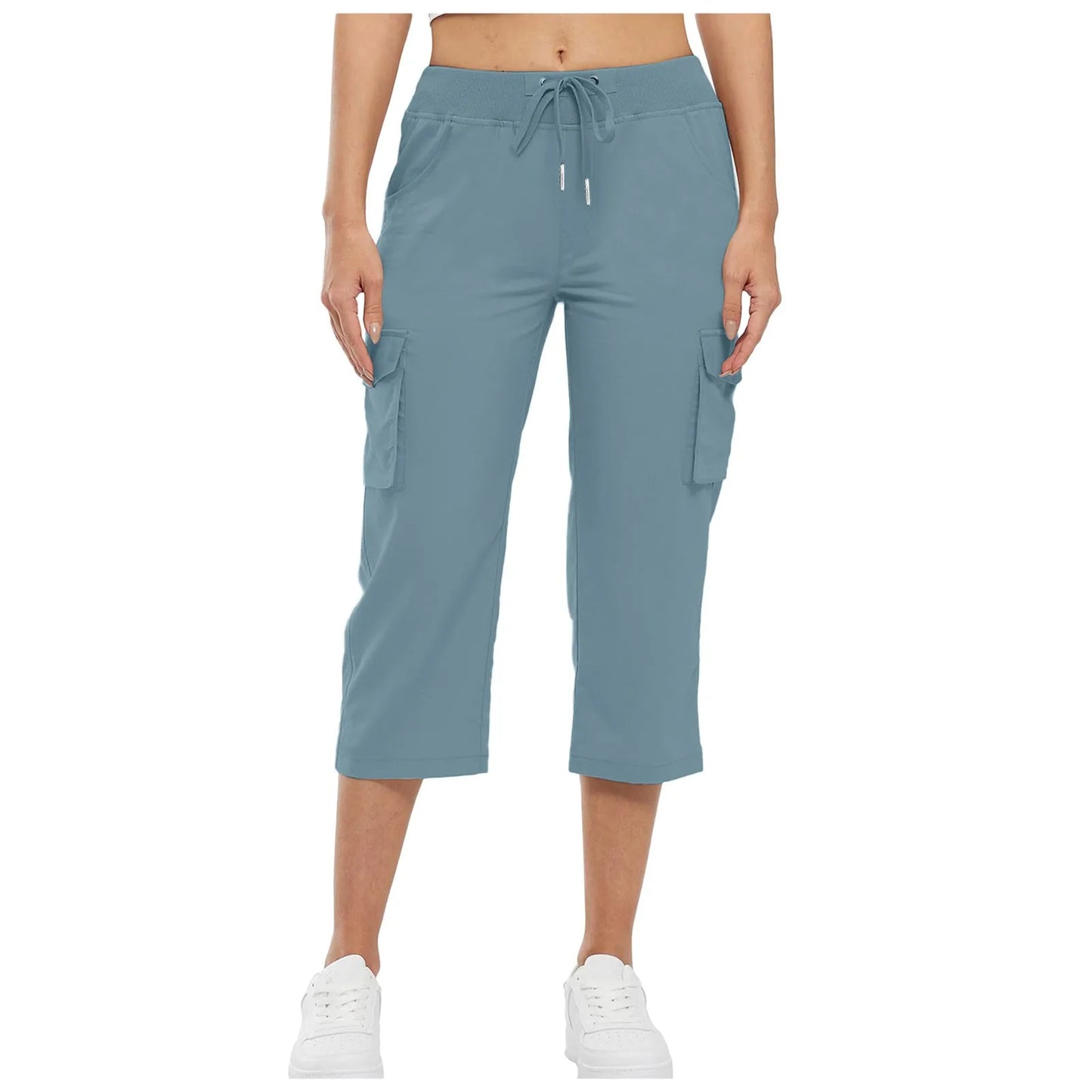 Women Cargo Capris Hiking Pants High Waisted Drawstring