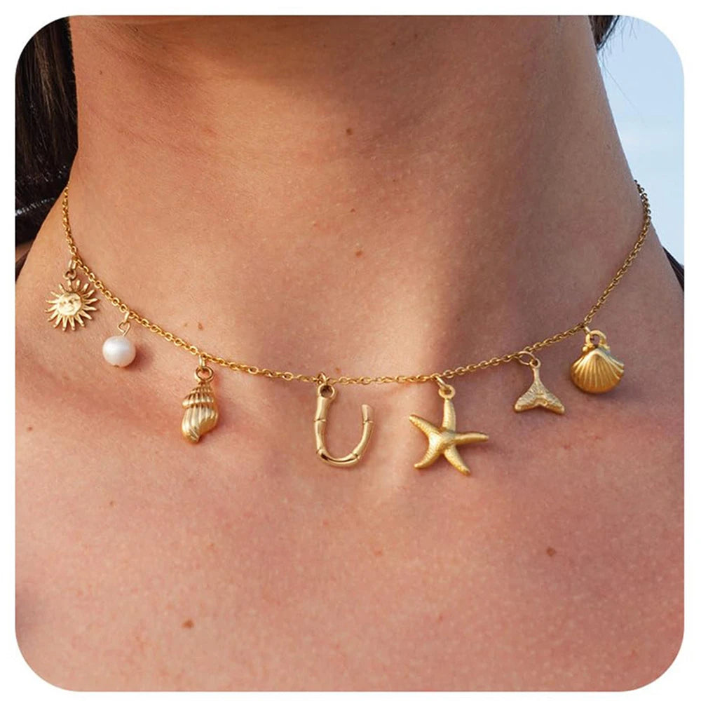 Surfer Girl Necklace Beach Jewelry Initial Necklace