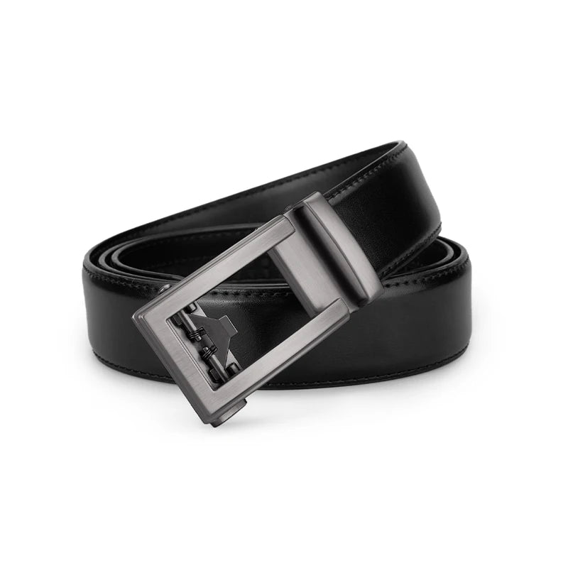 Mens Genuine Leather Belt Automatic Buckle Ratchet Style
