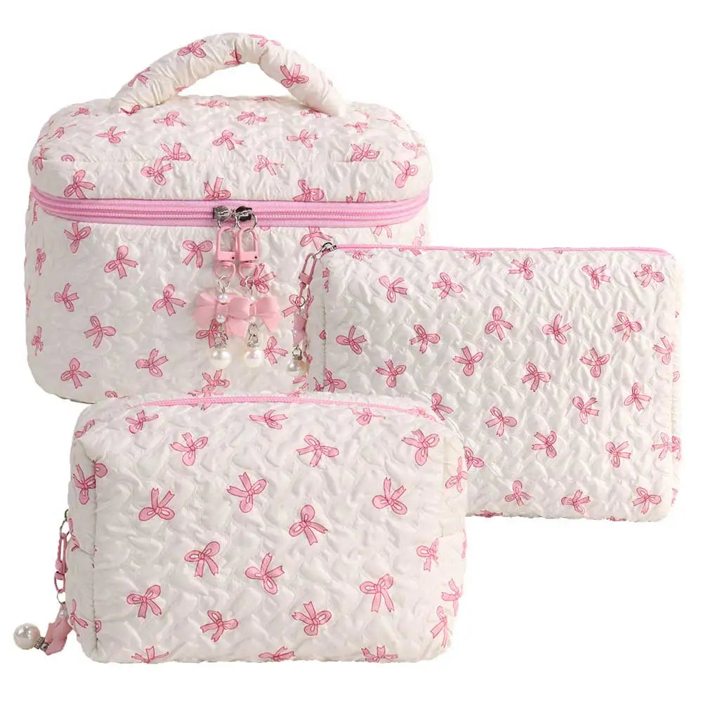 3 Pcs Cute Makeup Bag Bowknot Printed