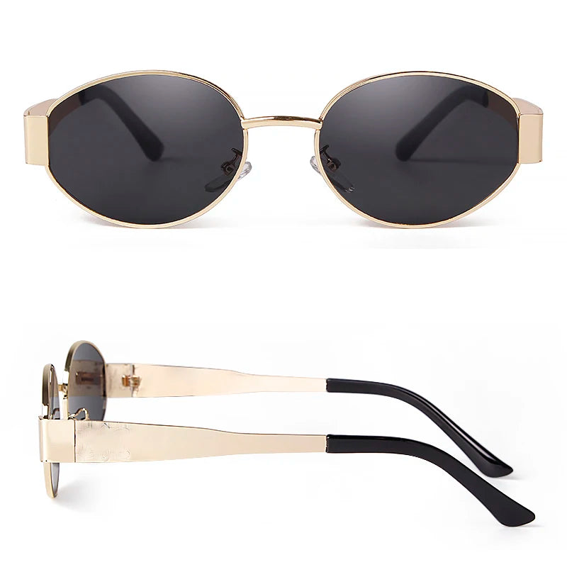 Retro Metal Frame Oval Sunglasses for Women Men