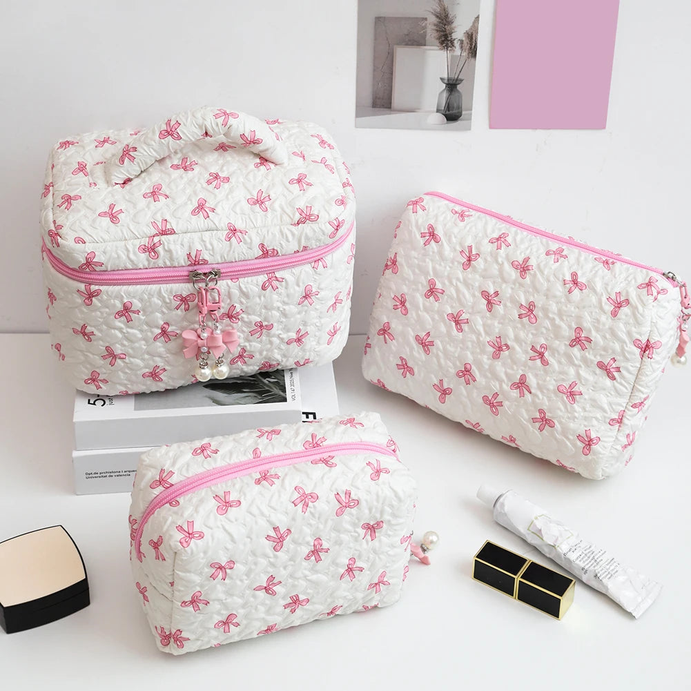 3 Pcs Cute Makeup Bag Bowknot Printed